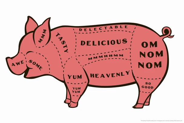 Tasty Pig Cuts Butcher Chart Humor Pig Prints Wall Art Pig Pictures for Walls Pig Art Print Pig Pictures Wall Decor Print Butcher Paper Butcher Cuts Wall Art Cool Wall Art Print Poster 18x12