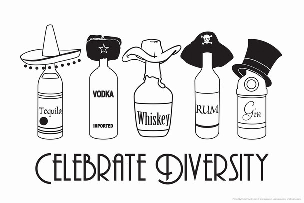 Celebrity Diversity Booze Bottles Humor Cool Wall Art Print Poster 12x18