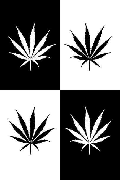Laminated Marijuana Four Weed Pot Cannabis Joint Blunt Bong Leaves Pop Art Black And White Poster Dry Erase Sign 12x18