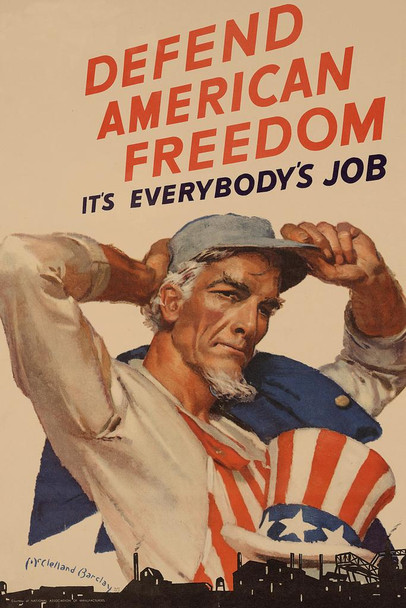Laminated Uncle Sam Defend American Freedom WPA War Propaganda Poster Dry Erase Sign 12x18