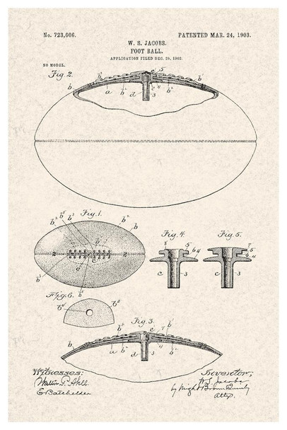 Laminated Football With Laces Official Patent Diagram Poster Dry Erase Sign 12x18