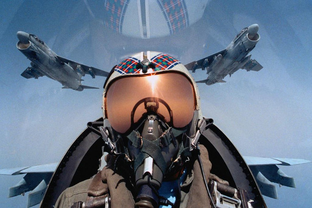 Laminated Military Jet Aircraft Pilot In Cockpit Close Up Photo Art Print Poster Dry Erase Sign 18x12