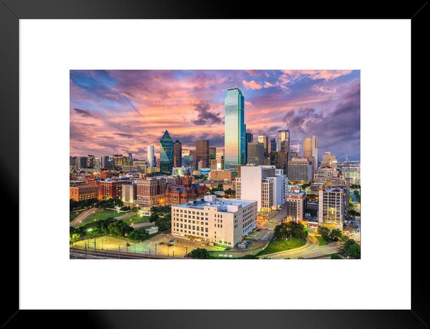 Dallas Texas Skyline Dealey Plaza West End District Matted Framed Art Print Wall Decor 26x20 inch