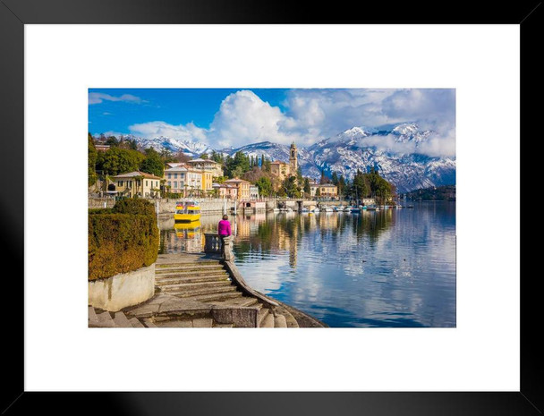 Lake Como Lombardy Italy Landscape Photo Matted Framed Art Print Wall Decor 20x26 inch