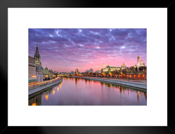 Moscow Russia Kremlin Sofia Embankment Sunset Photo Matted Framed Art Print Wall Decor 26x20 inch