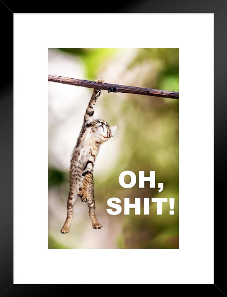 Oh Sht! Cat Funny Hang in There Cat Poster Funny Wall Posters Kitten Posters for Wall Motivational Cat Poster Funny Cat Poster Inspirational Cat Poster Matted Framed Art Wall Decor 20x26