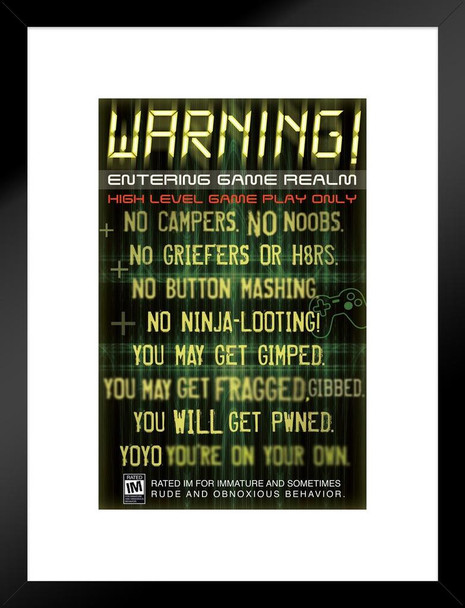 Warning Entering Game Realm Video Gaming Matted Framed Art Print Wall Decor 20x26 inch