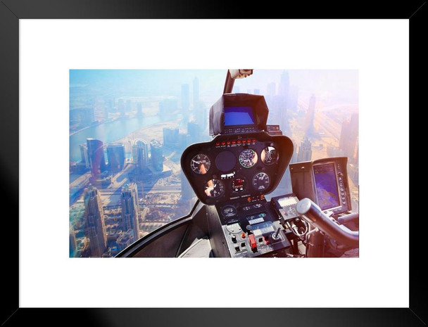Helicopter Flying Over Dubai Skyline Aerial Photo Photograph Matted Framed Art Wall Decor 26x20