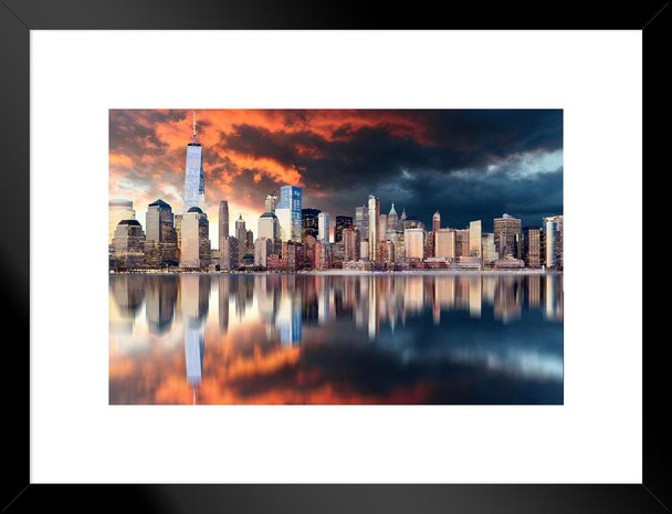 Freedom Tower New York City Manhattan At Sunset Reflecting Photo Matted Framed Art Print Wall Decor 26x20 inch