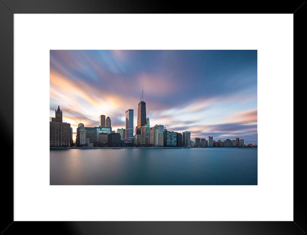 Chicago Illinois Skyline from Lake Michigan Photo Matted Framed Art Print Wall Decor 26x20 inch