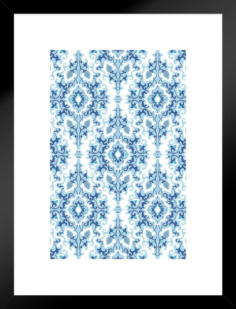 Oriental Blue Tapestry Pattern Matted Framed Art Print Wall Decor 20x26 inch