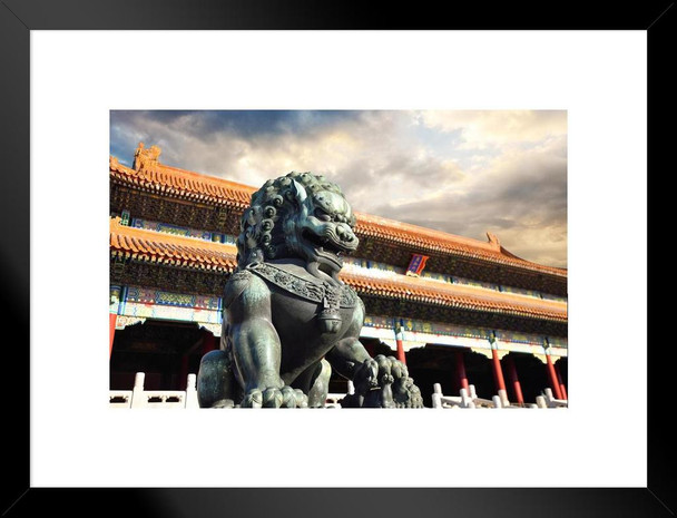 Statue Guarding Forbidden City Beijing China Photo Matted Framed Art Print Wall Decor 26x20 inch