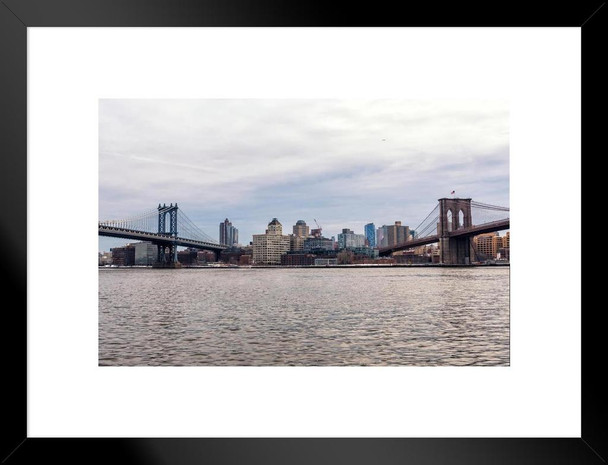 Manhattan and Brooklyn Bridges New York City Photo Matted Framed Art Print Wall Decor 26x20 inch