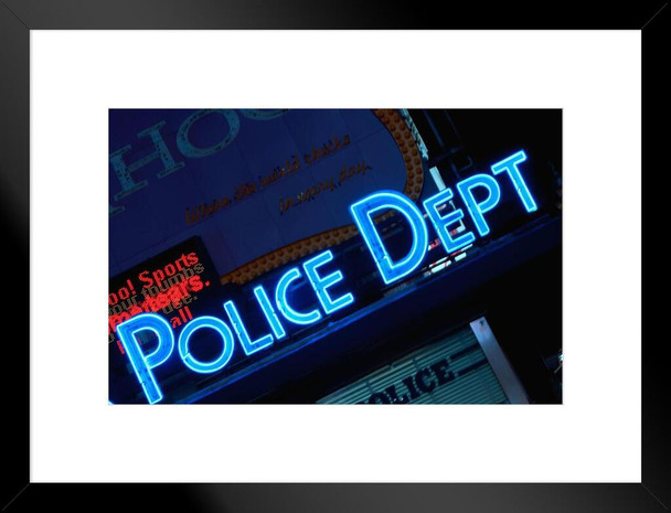 NYPD Police Dept Midtown Times Square Precinct New York City Neon Sign Photo Matted Framed Art Print Wall Decor 26x20 inch