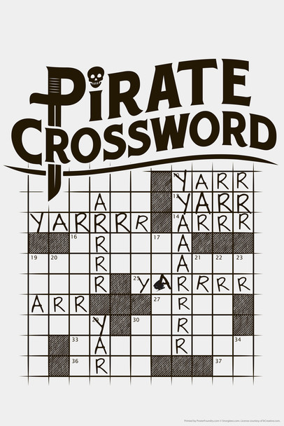 Pirate Crossword Puzzle Arr Yarr Humor Cool Wall Art Print Poster 12x18