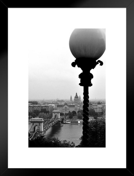 Elevated View of Szchenyi Chain Bridge Over River Danube Budapest Photo Matted Framed Art Print Wall Decor 20x26 inch