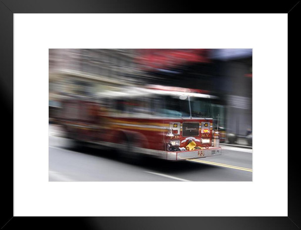 NYFD Fire Truck Speeding To A Fire Photo Matted Framed Art Print Wall Decor 26x20 inch