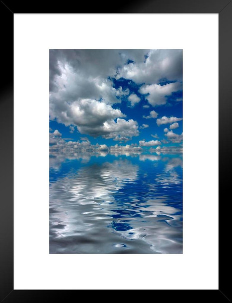 Fluffy Cumulus Clouds Reflecting in Water on Sunny Day Photo Matted Framed Art Print Wall Decor 20x26 inch