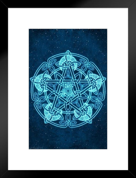 Celtic Moon Pentacle by Brigid Ashwood Fantasy Art Wall Decor Nature Tarot Illustration Celtic Ornate Wall Art Flower Knot Pattern Spiritual Art Print Decorative Matted Framed Art Wall Decor 20x26