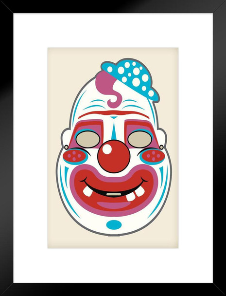 Creepy Clown Vintage Mask Costume Cutout Spooky Scary Halloween Decoration Matted Framed Art Wall Decor 20x26