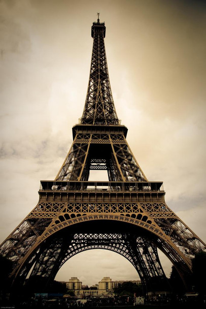 Laminated Eiffel Tower Paris France Sepia Photo Art Print Poster Dry Erase Sign 12x18