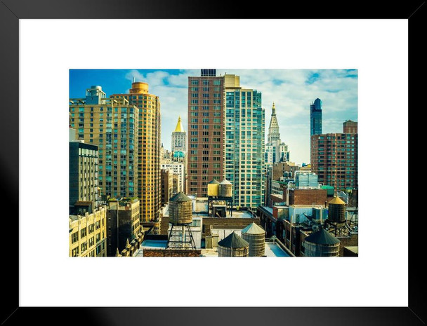 Midtown Manhattan New York City NYC Basked in Sunlight Photo Matted Framed Art Print Wall Decor 26x20 inch