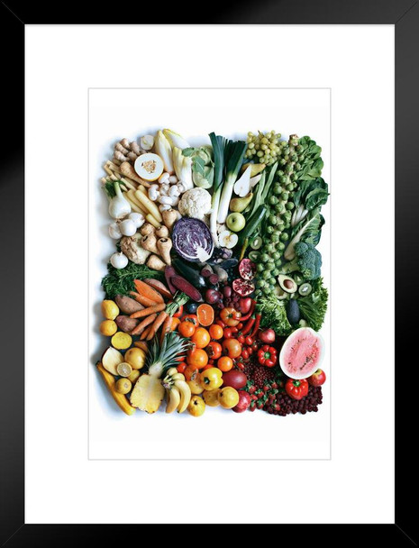 Fruits Vegetables Produce Colorful Healthy Rainbow Photo Matted Framed Art Print Wall Decor 20x26 inch