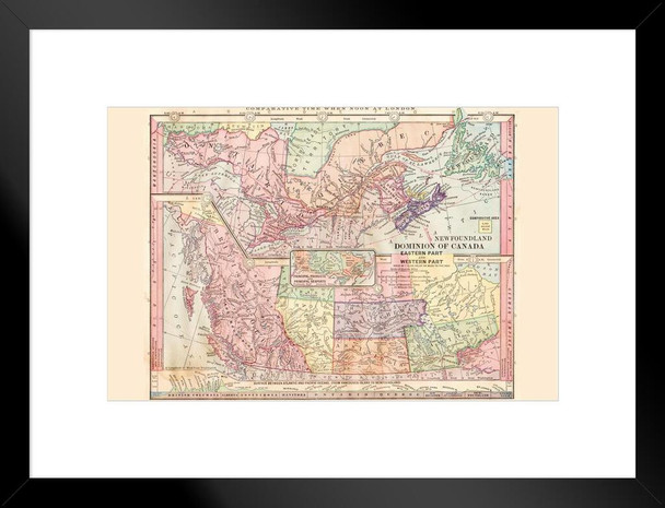 Dominion of Canada Eastern and Western Part 1886 Antique Style Map Matted Framed Art Print Wall Decor 26x20 inch