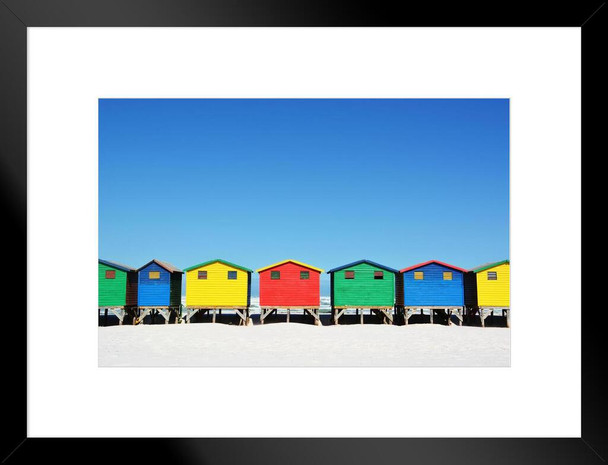 Colorful Beach Huts in Muizenberg Cape Town South Africa Photo Matted Framed Art Print Wall Decor 26x20 inch