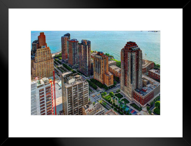 Battery Park City Aerial View Lower Manhattan New York City NYC Photo Matted Framed Art Print Wall Decor 26x20 inch