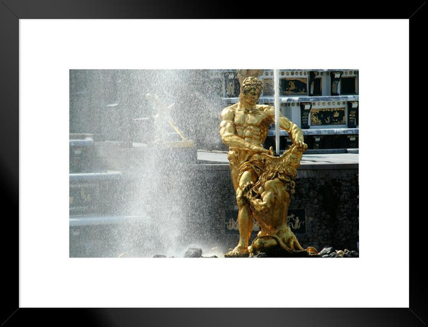 Samson and the Lion Fountain Peterhof Palace St Petersburg Russia Photo Matted Framed Art Print Wall Decor 20x26 inch