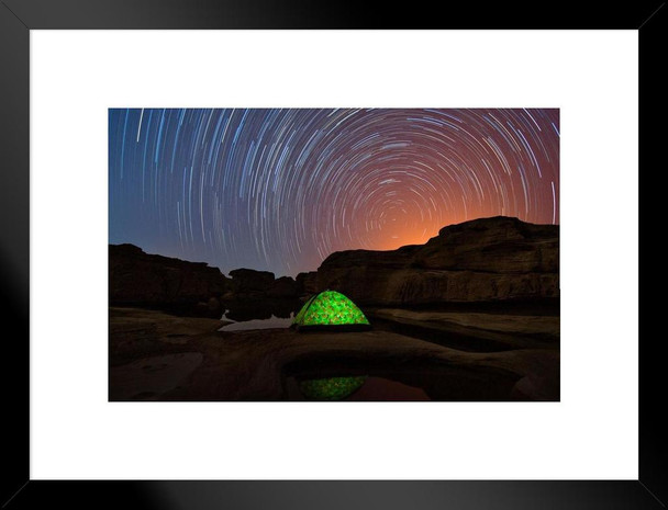 Travelers Tent With the Star Trails on the Rock Photo Matted Framed Art Print Wall Decor 26x20 inch