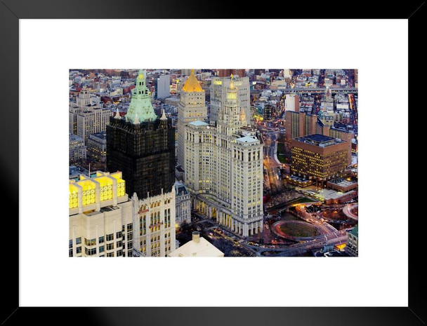 Financial District and Municipal Building Lower Manhattan New York Photo Art Print Matted Framed Wall Art 26x20 inch