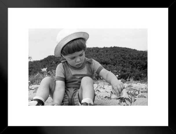 Playing on the Beach Black and White B&W Archival Photo Matted Framed Art Print Wall Decor 26x20 inch