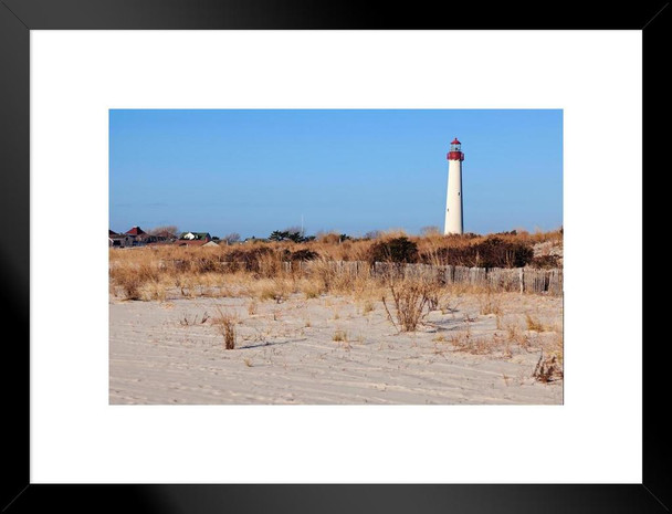 Lighthouse on Beach in Cape May New Jersey Photo Matted Framed Art Print Wall Decor 26x20 inch