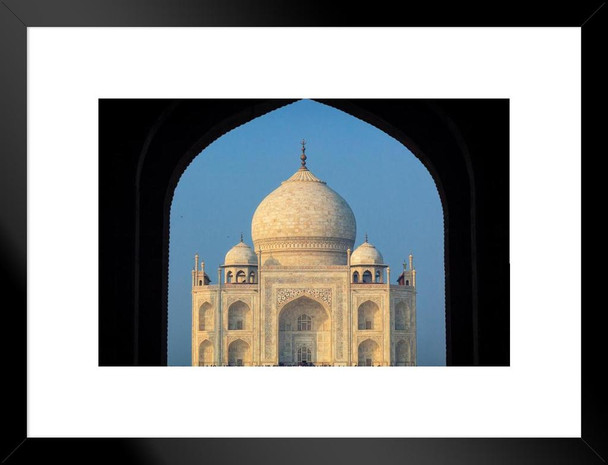 Taj Mahal Outlined by Taj Mahal Mosque Doors Archway Photo Matted Framed Art Print Wall Decor 26x20 inch