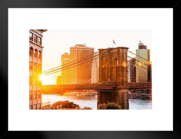Sunset over Brooklyn Bridge New York City Photo Matted Framed Art Print Wall Decor 26x20 inch