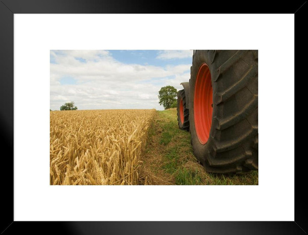 Vintage Tractor Wheels in Field of Wheat Photo Matted Framed Art Print Wall Decor 26x20 inch