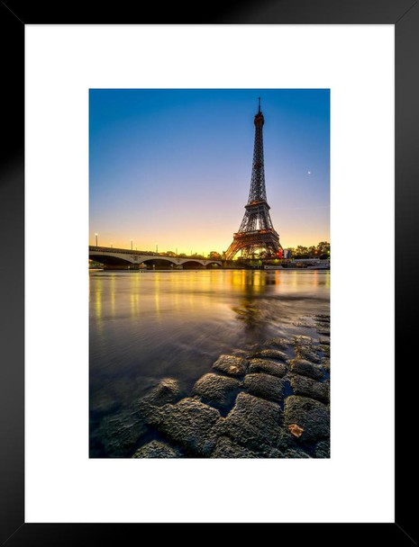 Majesty Eiffel Tower and Seine River Paris France Photo Matted Framed Art Print Wall Decor 20x26 inch