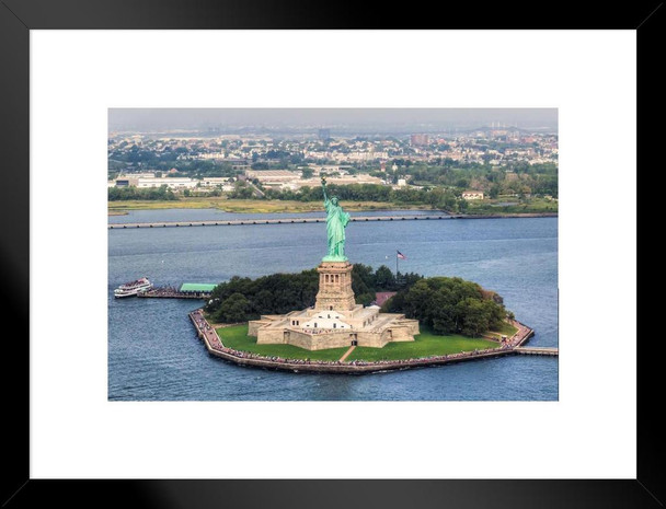 Aerial View of Statue of Liberty New York City Photo Matted Framed Art Print Wall Decor 26x20 inch