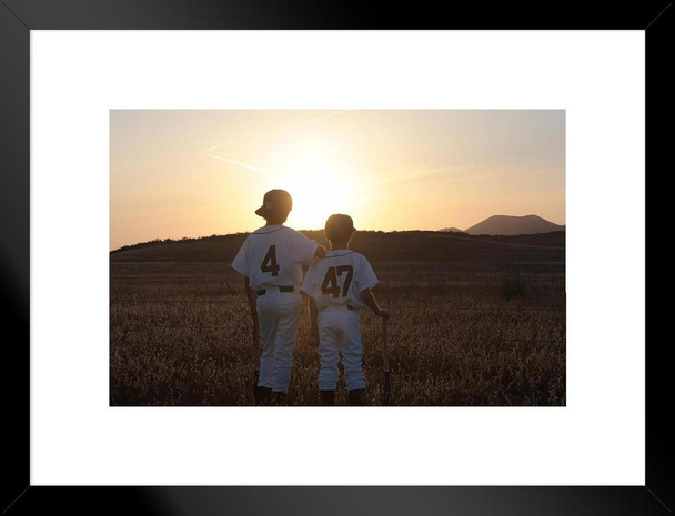 Two Boys in Baseball Uniforms Looking at Sunset Photo Matted Framed Art Print Wall Decor 26x20 inch
