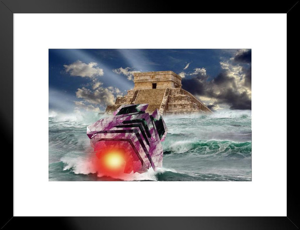 Spaceship Splshing Down at Ancient City of Atlantis Matted Framed Art Print Wall Decor 26x20 inch