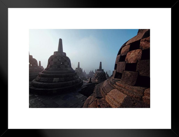 Foggy Morning Borobudur Temple Yogyakarta Photo Matted Framed Art Print Wall Decor 26x20 inch