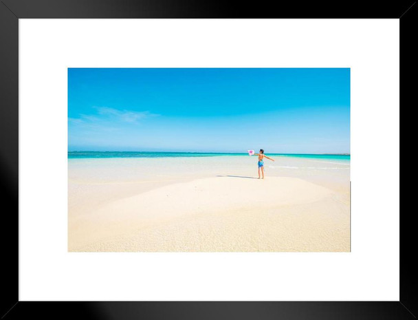 Woman in Sarong in Pristine Waters Turquoise Bay Photo Matted Framed Art Print Wall Decor 26x20 inch