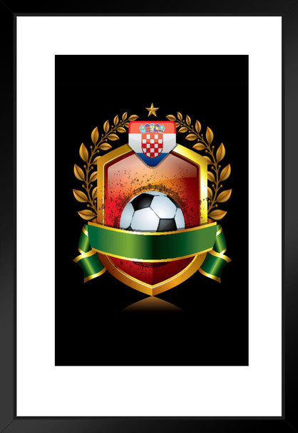 Croatia Soccer Icon with Laurel Wreath Sports Matted Framed Art Print Wall Decor 20x26 inch
