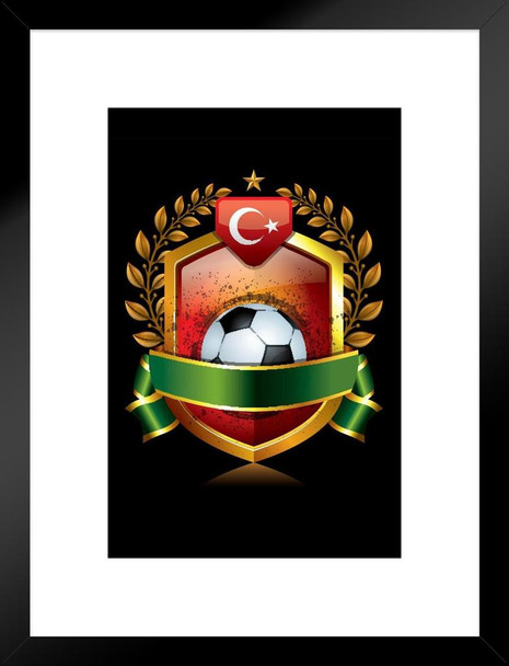Turkey Soccer Icon with Laurel Wreath Sports Matted Framed Art Print Wall Decor 20x26 inch