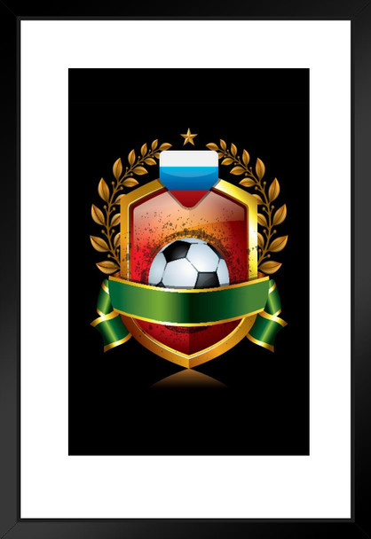 Russia Soccer Icon with Laurel Wreath Sports Matted Framed Art Print Wall Decor 20x26 inch