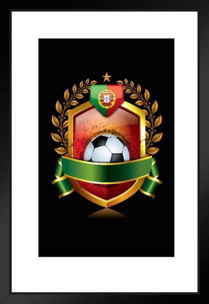 Soccer Portugal Icon with Laurel Wreath Sports Matted Framed Art Print Wall Decor 20x26 inch