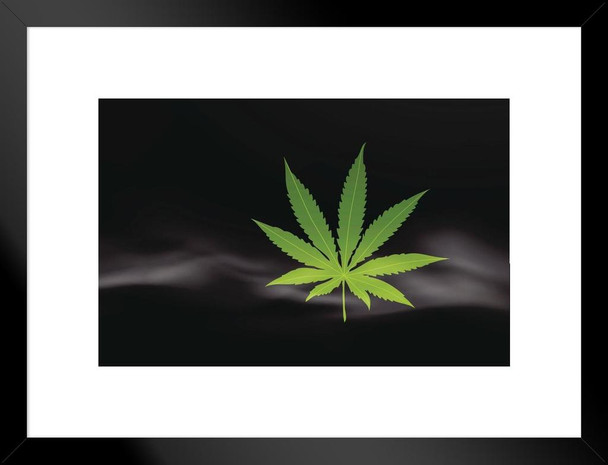 Marijuana Leaf in Smoke Photo Matted Framed Art Print Wall Decor 26x20 inch