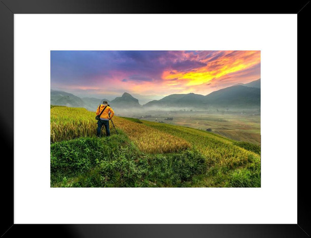 Rice Terraces at Sunrise Tu le Yenbai Vietnam Photo Matted Framed Art Print Wall Decor 26x20 inch